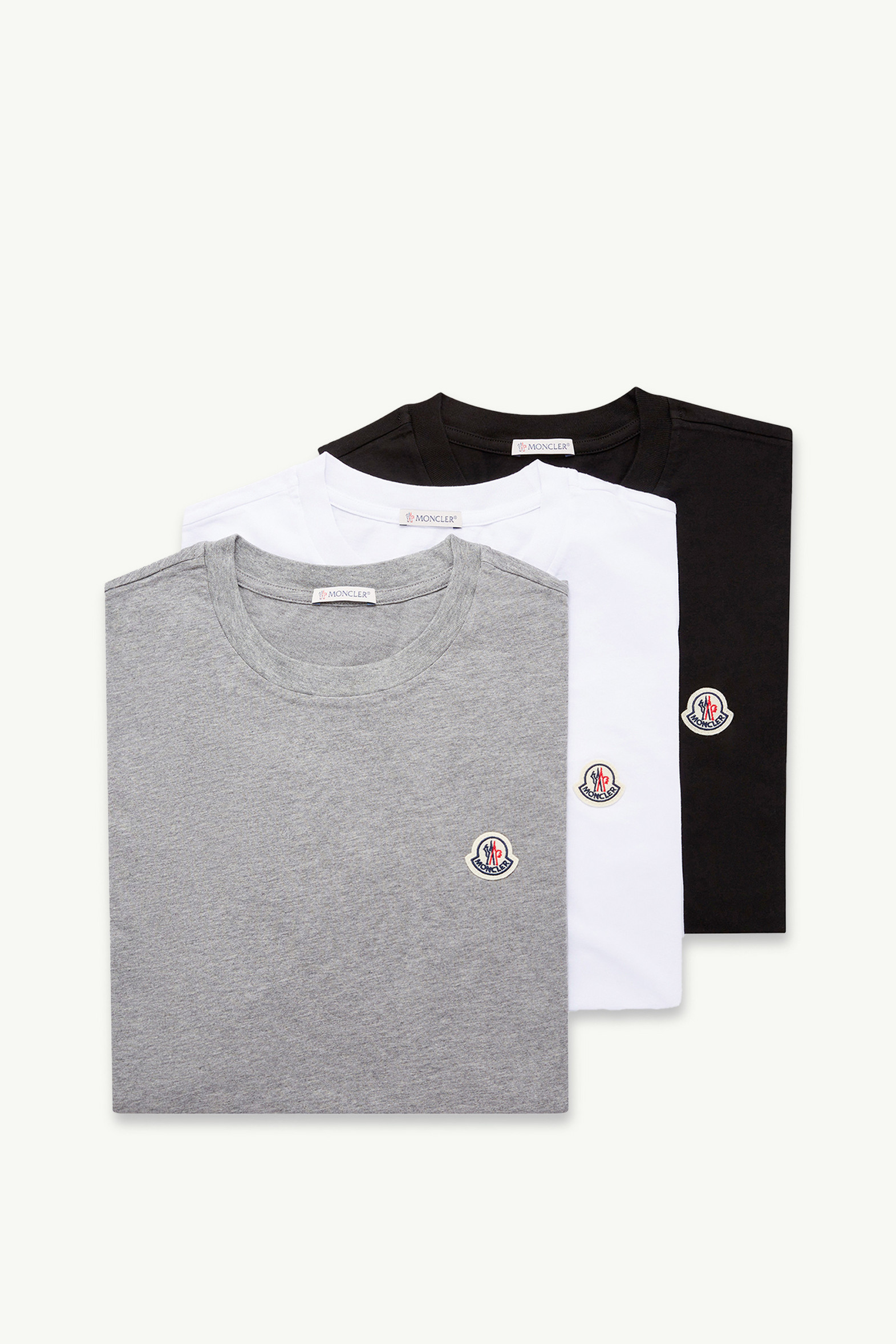Camiseta de algodón con parche con logotipo (pack de 3) Hombre Blanco & Negro & Gris Moncler 0